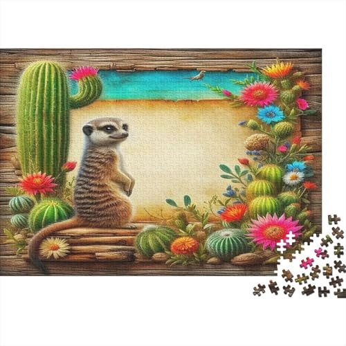 1000 Teile Wüsten-Tier Papp Puzzle mit Kaktus für Erwachsene Dickes Papier Lern-Blumen-Tier Steckpuzzle Heimdekoration Entspannung 52x38cm/1000pcs