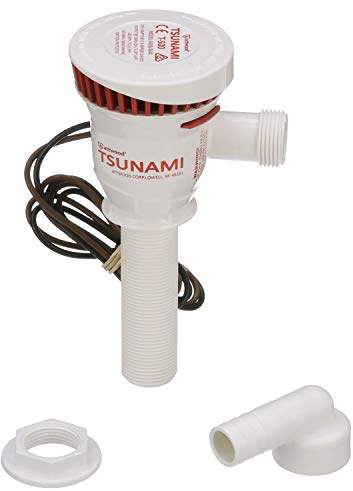Attwood 4640-7 Tsunami T500 Aerator Pump, 500 GPH, 12-Volt, 3 ½-Inch Long Inlet, Threaded ¾-Inch Diameter Outlet, 29-Inch Wire