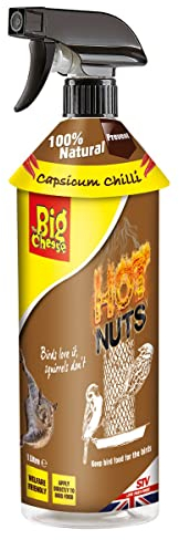 The Big Cheese Hot Nuts Grey Squirrel Deterrent Spray – 1 Litre Ready-To-Use Treatment for Bird Feeders, Including Bird Tables, Contains Capsicum Chilli