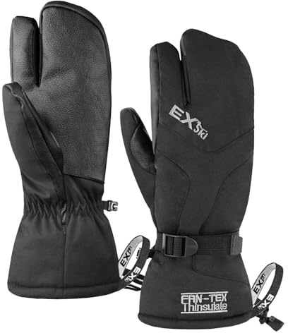 EXski 3-Finger Ski Gloves, Waterproof Warm Touchscreen Winter Mens Mittens