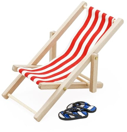 Odoria 1/12 Miniatur Strandstuhl Liegestuhl und Flip Flops Puppenhaus Zubehör