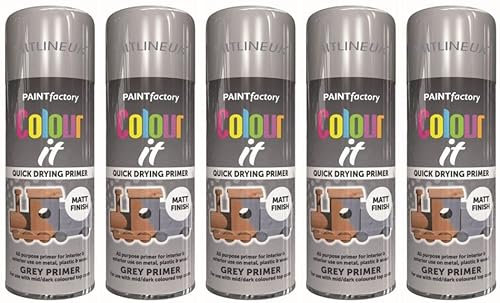 5 X 400ML Grey Primer Spray Paint Metal Plastic Wood Paint MATT Finish Quick Drying Primer All Purpose Primer for Interior and Exterior