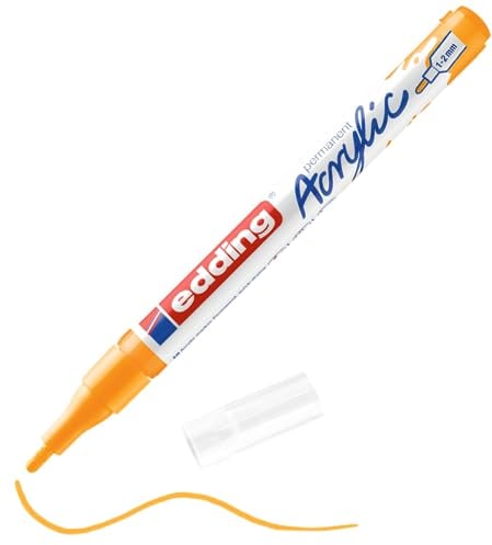 edding 5300 acrylic marker fine - sunny-yellow - 1 waterproof acrylic paint marker - fine round nib 1-2mm - acrylic paint pen for drawing on canvas, art paper and wood - acrylic markers for pebbles