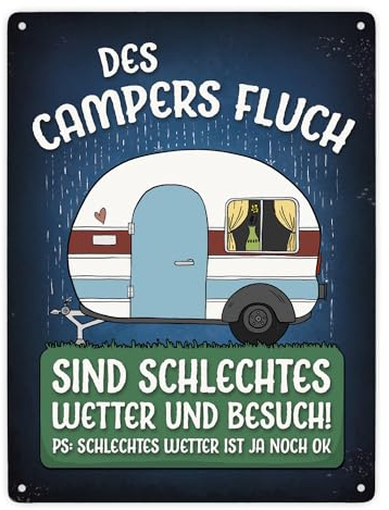 Des Campers Fluch Metallschild XXL mit Wohnwagen Motiv