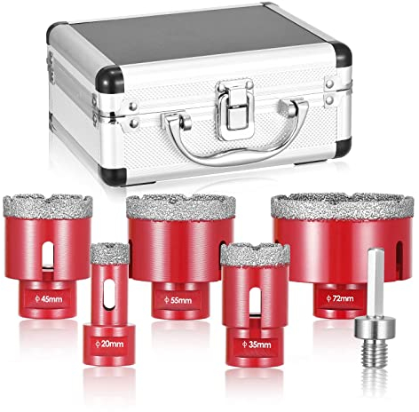 GJCrafts Punte Diamantate per Trapano 6 Pezzi con 20/35/45/55/72 mm Sega a Tazza e Adattatore M14, Set di Frese con Scatola in Alluminio, per Vetro/Piastrelle/Granito