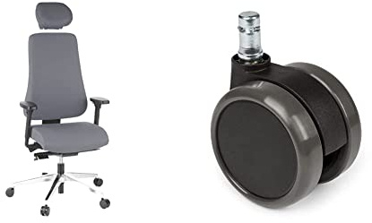 hjh OFFICE 608430 Bürostuhl Drehstuhl PRO-TEC 400 Stoff anthrazit, ergonomisch, inkl. Schiebesitz, hohe Rückenlehne & 619010 5X Hartbodenrollen für Bürostuhl ROLO Stift 11 mm/Rolle 65 mm
