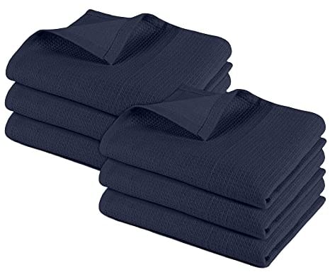 Pagnanno.–Hotel Quality Kitchen Tea Towels & Waffle Weave tea towel|Professional Cotton 45x70cm|Absorbent Fast Drying Dish Towels,Kitchen and Bar Towels (Pack of 6 (45x70cm), Waffle - Navy)