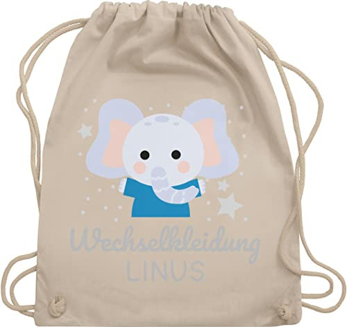 Turnbeutel Rucksack - Kita Beutel Wechselsachen Jungen - Wechselkleidung Elefant - Unisize - Naturweiß - kindergarten stoffbeutel kordelzug mädchen kindergartenrucksack kindergartenkind