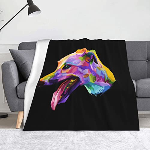 OTRAHCSD Decke, bunte Windhund-Hundedecke, weiche, leichte Flanelldecke für Sofas, Bett, Setten (150 x 125 cm)