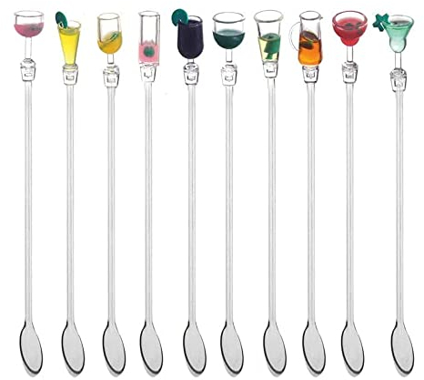 eKsdf 10 Stück Cocktailrührer aus Acryl 23cm bunt Cocktailstäbchen Cocktailspieße Getränke Mischlöffel Rührstab für Party Bar Café Restaurant (Cocktaillöffel)
