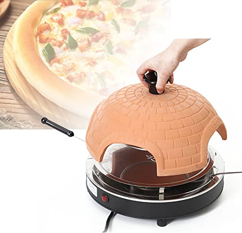 Forno elettrico per pizza, pizzaiolo per la condivisione della famiglia con cupola in terracotta, forno elettrico per pizza senza fumo, alimentazione pronta e spie luminose, preriscaldamento di 10