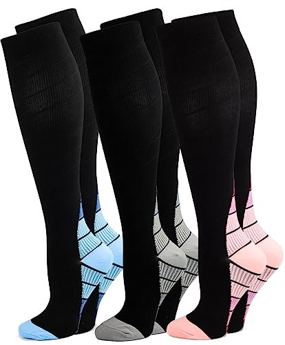 Kuzimua Lot de 3 Paires Chaussettes de Compression Contention pour Hommes et Femmes, pour Running, Sport, Cyclisme, Voyage en Avion et Grossesse de Maternité, Récupération (M, Mélanger02)