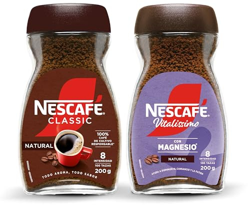Nescafé pack variado: Café soluble NESCAFÉ Classic Natural y Nescafé Vitalissimo con magnesio, 2 frascos 200 g (Total 400 g)
