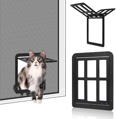 Adiwo Magnetic Dog Flap, Durable Dog Screen Door, Automatic Lock Pet Door Cover for Small Dogs Puppies Cats, Black Sturdy Pet Screen Door for Sliding Screen Door Window Porch