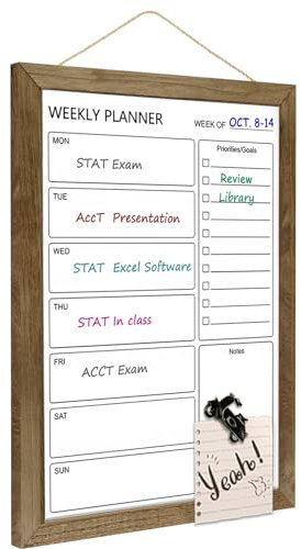 Umtiti 10.5 x 14.5 Dry Erase White Board & Weekly Calendar Board, Magnetic Whiteboard for Wall,Solid Wood Rustic Brown Framed Message Board, Planner Board for Office, Home, School（Weekly-2737QZ）