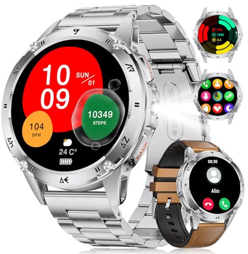 FEELNEVER Smart Watch for Men with Torch, 1.43 Amoled Always-on Smart Watches Men with Make/Answer Call, IP68 Smartwatch with Heart Rate Sleep Monitor SpO2 120 Sports Modes for Android iOS,Silver