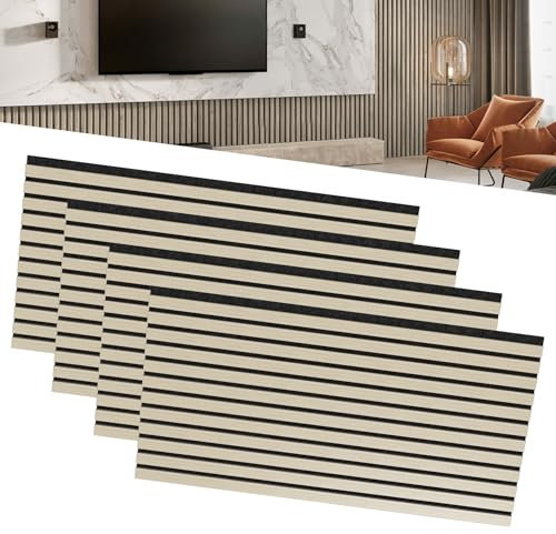 LZQ Lot de 4 panneaux acoustiques en bois véritable - Placage mural - 120 x 60 cm - Panneaux muraux à lamelles - Isolation acoustique - Décoration murale pour salon, couloir, bureau - Couleur bois