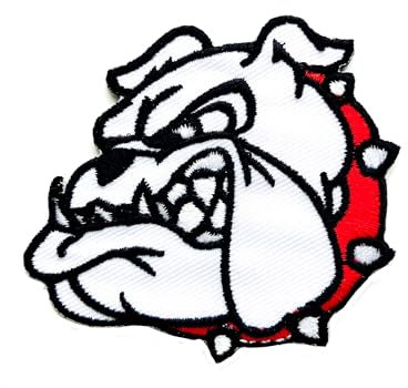 TH88 Head Bulldog Pitbull White Face Cute Cartoon Biker Motorcycle Logo Sew Iron on Embroidered Applique Badge Sign Patches Clothing Costume