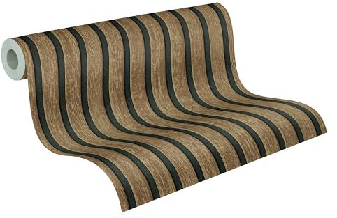 A.S. Création Vliestapete mit Wandpaneelmotiv 0,53 x 10,05 m - Braun, Schwarz - Wandpaneel Tapete in Holzoptik Made in Germany - 790412
