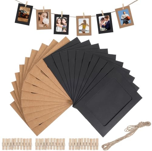 oruola 20 cadenas de fotos con pinzas, 15,5 x 11,7 cm, guirnalda de fotos de cumpleaños, cuerda de fotos con pinzas, guirnalda de fotos con pinzas de madera y cuerda de cáñamo, marco de fotos de