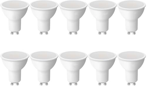 FLSNT GU10 LED Leuchtmittel, 6W Kaltweiß 6500K LED Strahler, 60W Halogen Ersatz, 550LM, 38° Abstrahlwinkel, nicht dimmbar, 10er-Pack GU10 LED Kaltweiß Lampe für Zuhause [Energieeffizienzklasse F]
