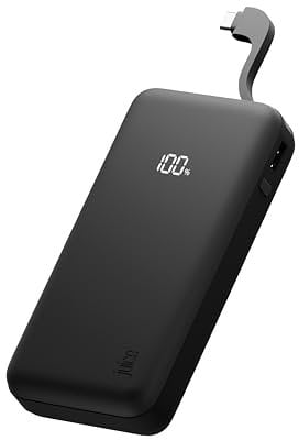 Juice Eco Integrated Max Power Bank 20000mAh – Portable Charger with Built-in USB-C Cable, Fast 20W Output, Digital Display, Power Bank for iPhone 15 16, Samsung, Android, GoPro, iPad