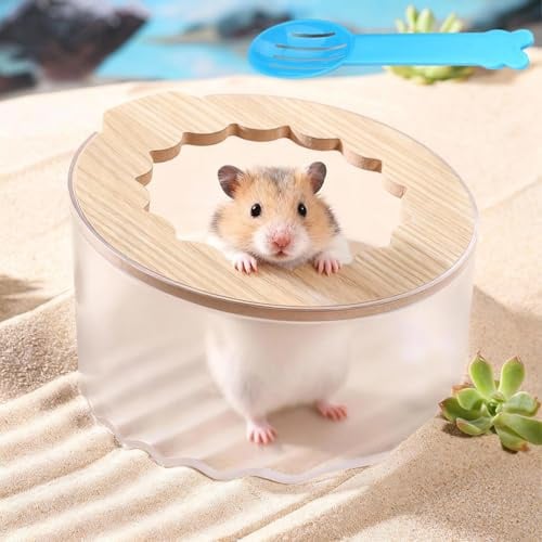 Zyiphor Hamster Sandbad Rennmaus Sandbad Mäuse Transparent Sandbad Container für Hamster Sandbad Container mit Schaufel Hamster Badewanne für Lemminge, Rennmäuse (14x9cm)