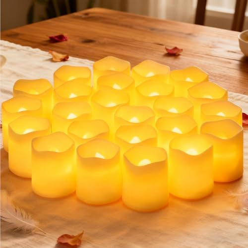 ChaneeHann 24 Velas LED de Té Sin Llama, Velas Votivas Eléctricas Realistas con Pilas, Velas LED Pequeñas, Para Bodas, Festividades, Fiestas, Halloween y Decoración Navideña (Blanco Cálido)