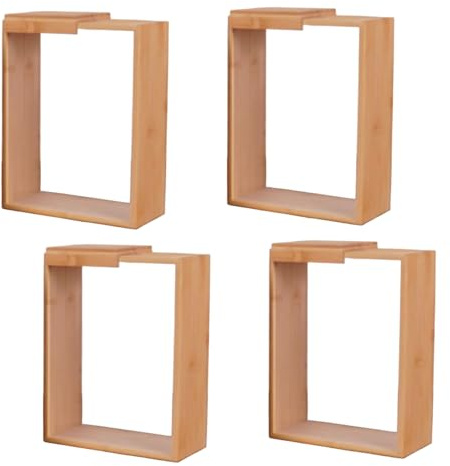 Ferricult Lot de 4 conteneurs de stockage céréales, distributeur riz en bois bambou 9 x 7 x 3 pouces avec couvercles amovibles, boîte rangement cuisine transparente pour collations, riz, fari