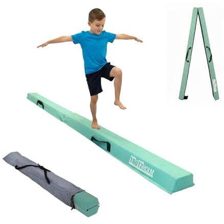 TRUTZHOLM Klappbarer Schwebebalken 240 cm | klappbar auf 120 cm | Eva-Turnbalken mit Vliesbezug inkl. Tragetasche | Balancierbalken, Turnen für Zuhause
