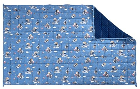 Sleepymoon Manta terapéutica para aliviar el estrés y la ansiedad, diseño de nave espacial, azul marino, 100 x 150 cm – 4 kg