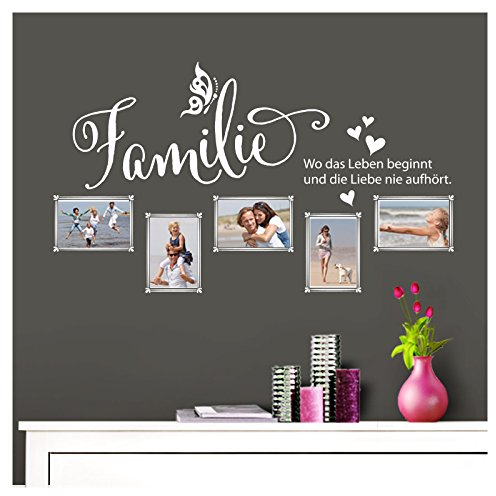 Grandora Wandtattoo Familie - Fotorahmen selbstklebend I weiß (BxH) 84 x 49 cm I Aufkleber Sprüche für Wohnzimmer Modern Wandaufkleber W5000