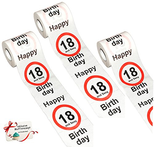 alles-meine.de GmbH 3 Stück Rollen Toilettenpapier - 18. Geburtstag/achtzehn und Sexy - Happy Birthday - WC Klopapier Klopapier - 28 m - Verkehrsschild - Geschenkartikel ..