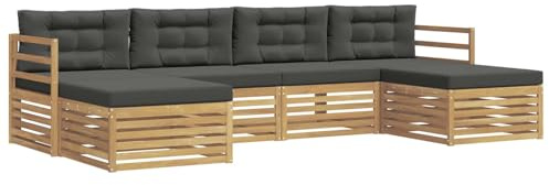 vidaXL Outdoor-Sofagarnitur 6 pcs Weiß und Anthrazit, Akazienholz Sofa-Set, modulares Design für die Lounge im Freien, Bequeme Loungemöbel für den Garten