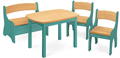 BioKinder Kindersitzgruppe Sitzgruppe Levin mit Tisch, Bank und 2 Stühle aus zertifiziertem Massivholz Erle + Kiefer lasiert.