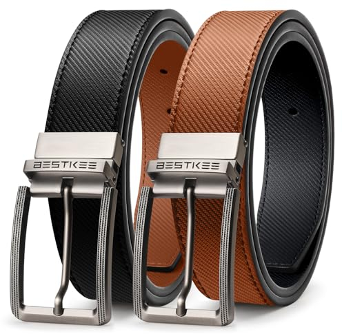 BESTKEE Gürtel Herren, Ledergürtel herren, 35mm Herrengürtel, Männer gürtel,Anzuggürtel, Jeansgürtel für Männer, Beidseitige Nutzung des Gürtels