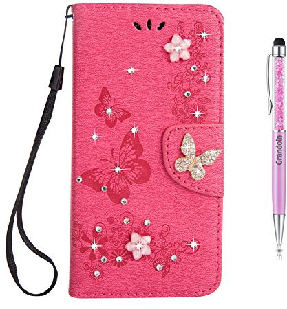 Grandoin iPhone 8 Hülle,iPhone 7 Hülle, Bling Glitzer Glitter Handyhülle im Brieftasche-Stil für Apple iPhone 7/iPhone 8 Handytasche PU Leder Flip Cover Case Schutzhülle Etui Case (Rosa.2)