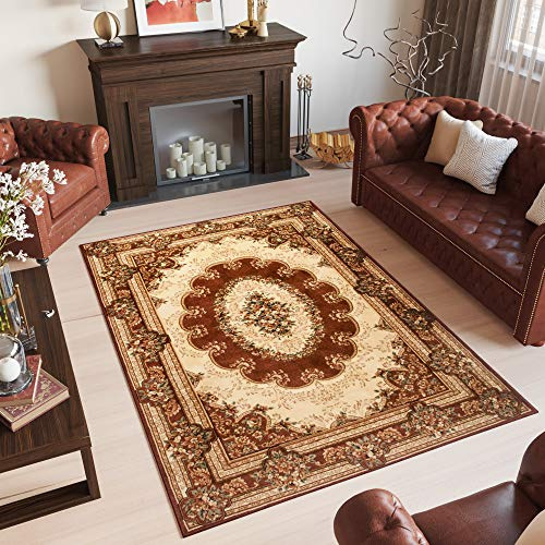 TAPISO Yesemek Teppich Klassisch Kurzflor Wohnzimmer Orientalisch Floral Ziegler Medaillon Ornament Muster Bordüre Braun Beige Barock Design ÖKOTEX 300 x 400 cm