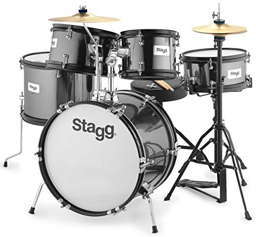 Stagg Kit de batterie junior 5 pièces avec matériel – 40,6 cm – Noir