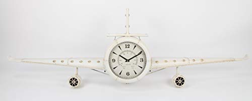 point home Design-Wanduhr Flugzeug aus Metall, Retro, weiß, 59cm