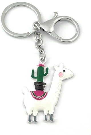 FizzyButton Gifts Llama Alpaca with Cactus Keyring Key Ring with Enamel Charm and Lobster Clasp