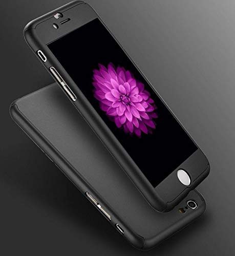 PHONILLICO Coque pour iPhone SE (2016) – Coque Noir + Verre Trempé - Housse Etui 360 Full Hybride Protection Rigide Plastique Dur Anti Choc Ultra Slim Intégrale Film Vitre Ecran Ultra Résistant
