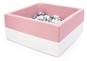 Rainbow Kids - XXL Luxus Bällebad Bällepool Bällebecken Spielbälle Kugelbad Bällchenbad Spielbecken Ball (120x120x40 mit 500 Bällen, Rosa-Weiss)