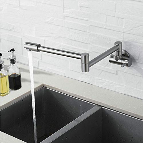 YHSGY Waschtischarmaturen Becken Wasserhahn Küchenarmatur Goldene Einhebel Drehen Faltauslauf Bad Wandhalterung Kaltwasser Waschbecken Wasserhahn Chrom Schwarz Nicke