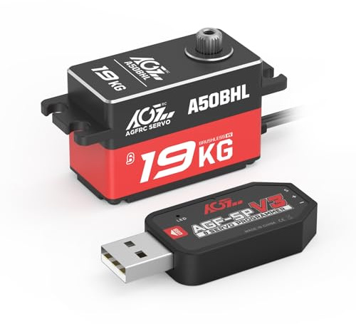 AGFRC 19KG Low-Profile High-Torque Programmable-Digital-Servo - Full Metal Gear CNC Case Brushless Servo for 1/10 RC Models, Control Angle 180° (A50BHL&AGF-SPV3)