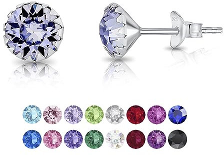 DTPSilver - Damen Ohrringe 925 Sterling Silber und mit Kristallen von Swarovski® Elements 6 mm Runde Ohrstecker - Farbe : Provence Lavendel