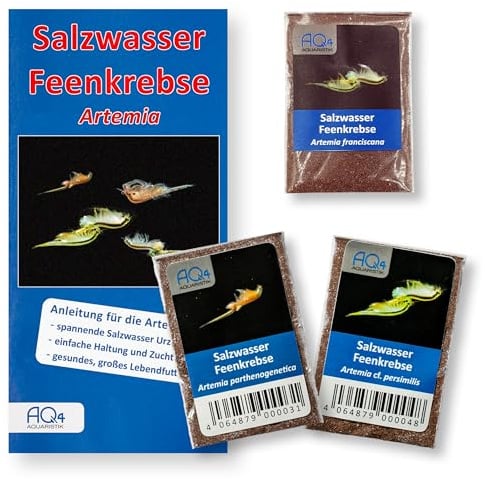 Artemia 3-Arten-Set Salzwasser-Feenkrebse, Urzeitkrebs-Eier, Salinenkrebse | Zuchtansätze mit je ca. 1.000.000 Eier von A. franciscana, A. parthenogenetica und A. cf. persimilis, mit Anleitung