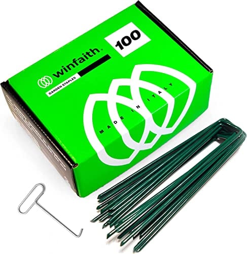 WINFAITH - 100 Heringe Erdnägel Stabil Erdspieße Metall Anti-Rost, Erdanker für Unkrautvlies Verzinkt, Rasennägel für Kunstrasen, Kunstrasen, Gewächshaus, für Weiches Gelände, Maße L150 B30 Ø3 mm