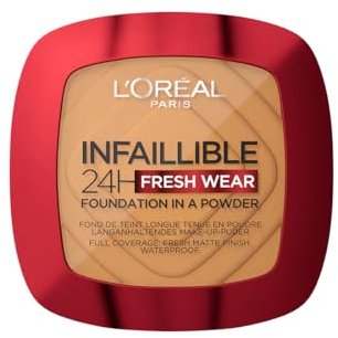 L'Oréal Paris Wasserfestes Puder Make-up mit hoher Deckkraft, Deckendes Kompaktpuder mit mattem Finish und 24h Halt, Infaillible 24H Fresh Wear Foundation Powder, Nr. 330 Hazelnut, 1 x 9 g