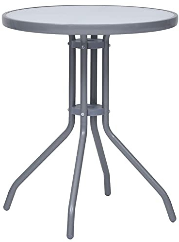 Tidyard Table de jardin ronde en acier et verre, table d'extérieur pour terrasse ou balcon, diamètre 60 cm, couleur gris clair